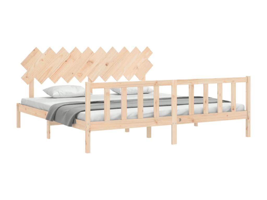 Natural Solid Wood Bed Frame, 200 x 200 cm