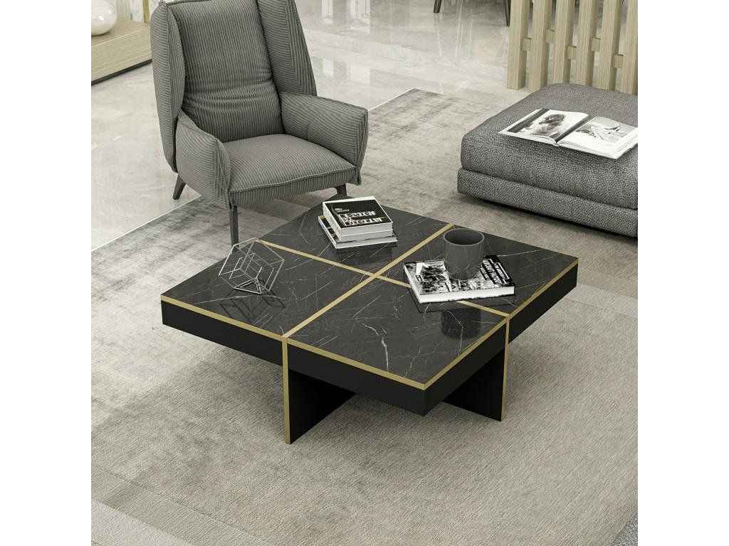 Black Marble Coffee Table, 35 x 90 x 90 cm
