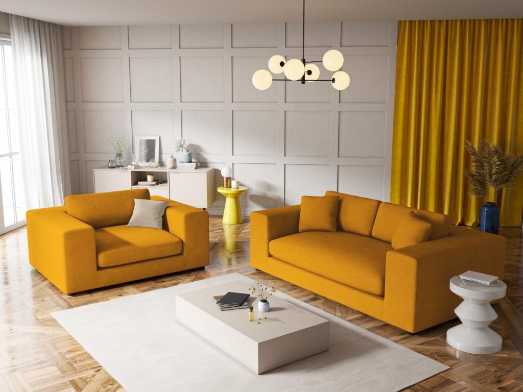 Yellow Velvet Sofa, 156 x 122 x 72 cm
