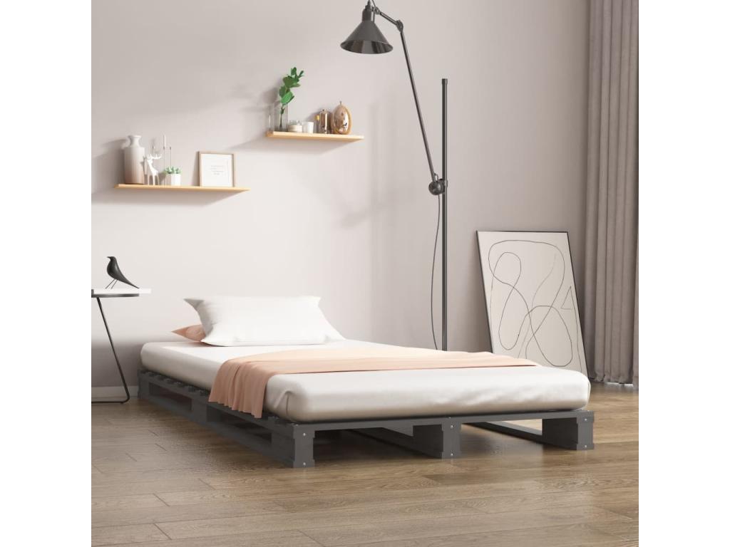 Gray Pine Wood Bed, 100 x 200 cm