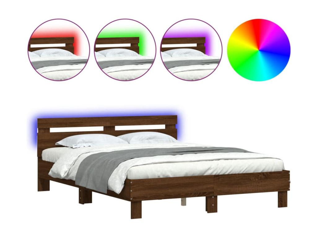 Brown Oak Wood Bed Frame, 140 x 190 cm