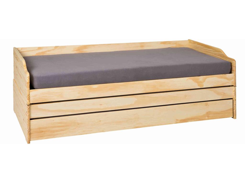 Natural Solid Wood Bed, 90 x 200 cm