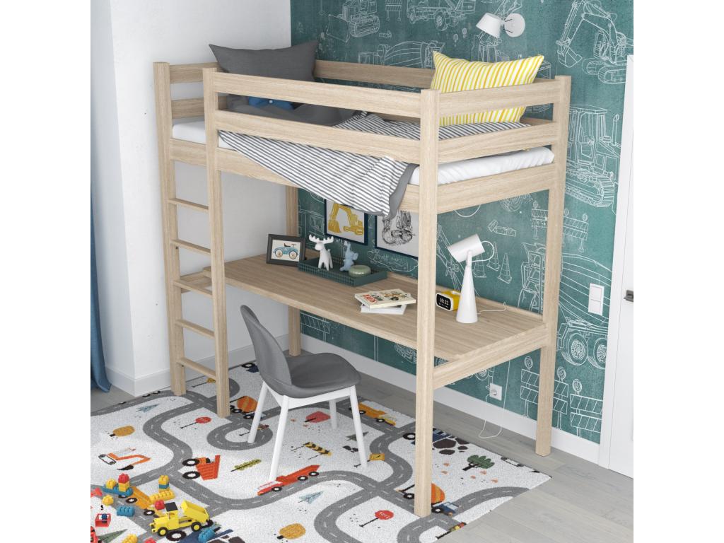 Beige Oak Wood Bed, 80 x 190 cm