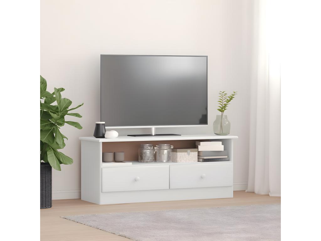 White Solid Wood TV Stand, 100 x 35 x 41 cm