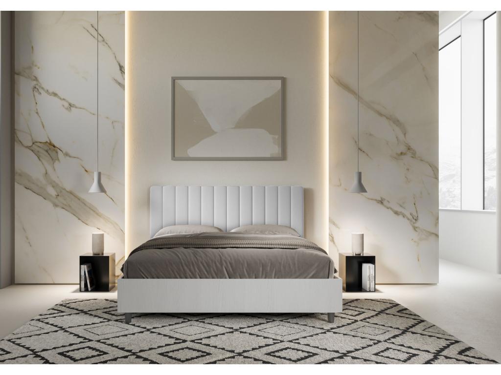 White Faux Leather Bed, 160 x 190 cm