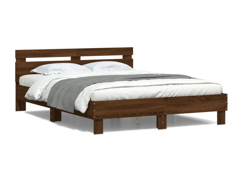 Brown Oak Wood Bed Frame, 140 x 190 cm