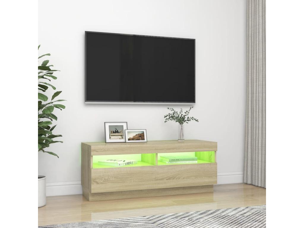 Brown Oak Wood TV Stand, 100 x 35 x 40 cm