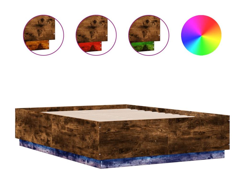 Brown Oak Wood Bed Frame, 135 x 190 cm