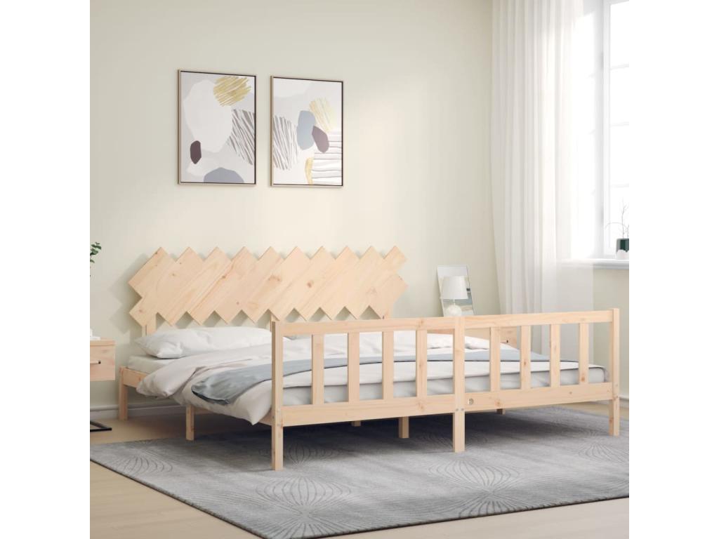 Natural Solid Wood Bed Frame, 200 x 200 cm