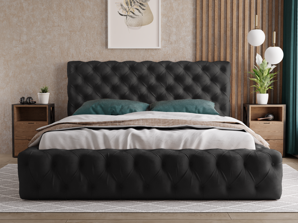 Black Velvet Bed, 180 x 200 cm