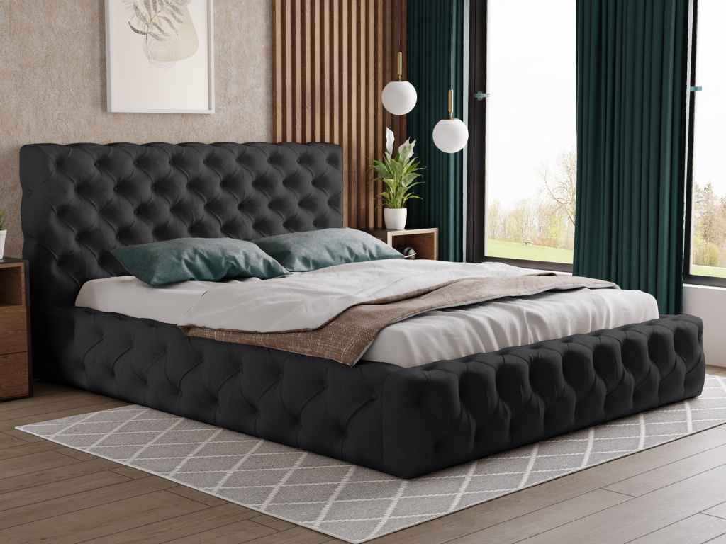 Black Velvet Bed, 180 x 200 cm