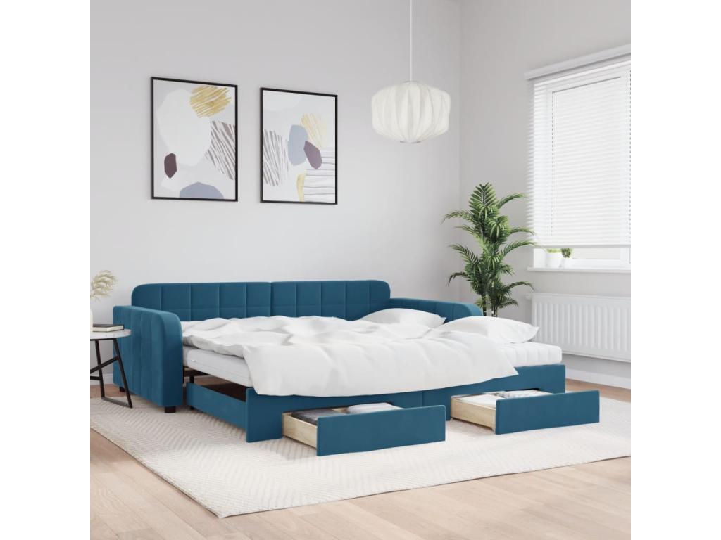 Blue Velvet Bed, 100 x 200 cm