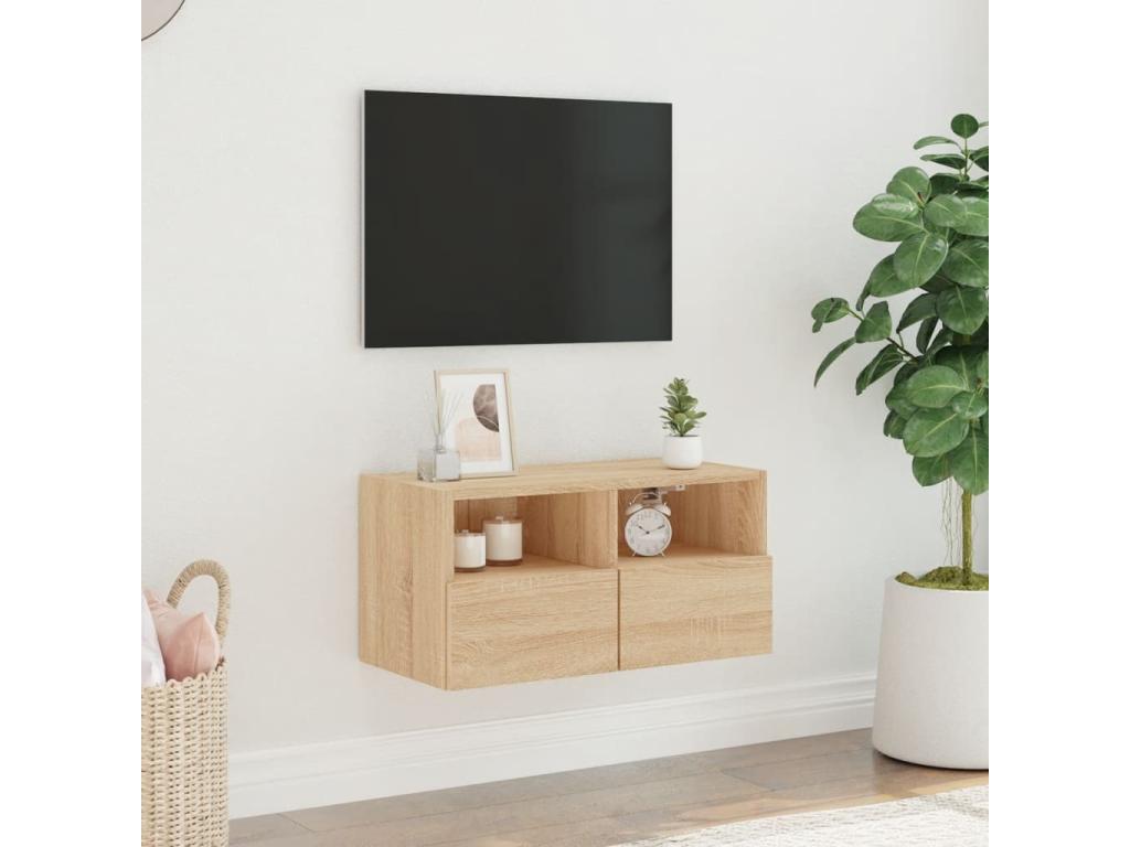 Brown Oak Wood TV Stand, 60 x 30 x 30 cm