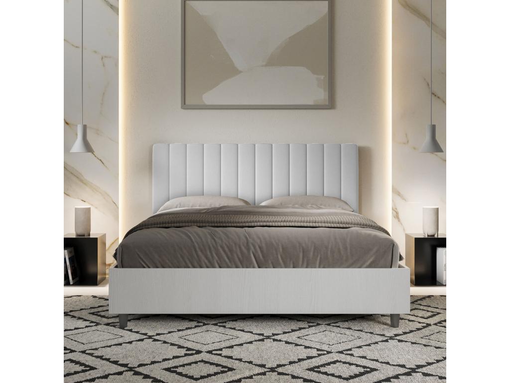 White Faux Leather Bed, 160 x 190 cm