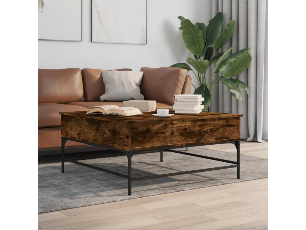 Brown Oak Wood Coffee Table, 95 x 95 x 45 cm