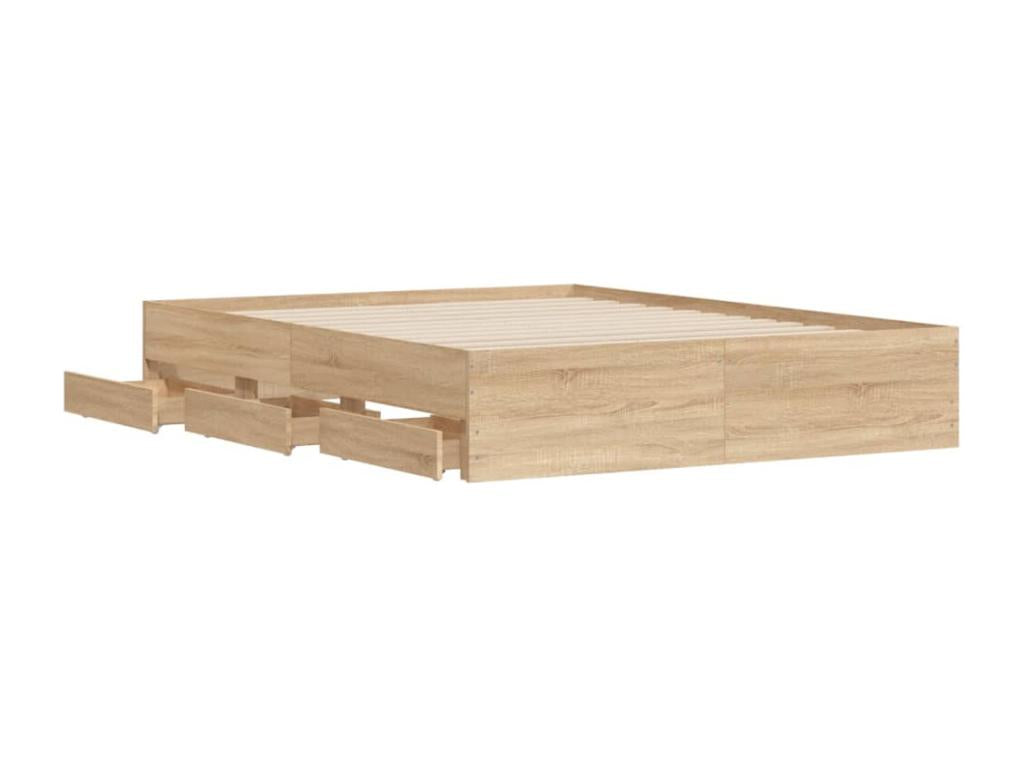 Brown Oak Wood Bed Frame, 150 x 200 cm