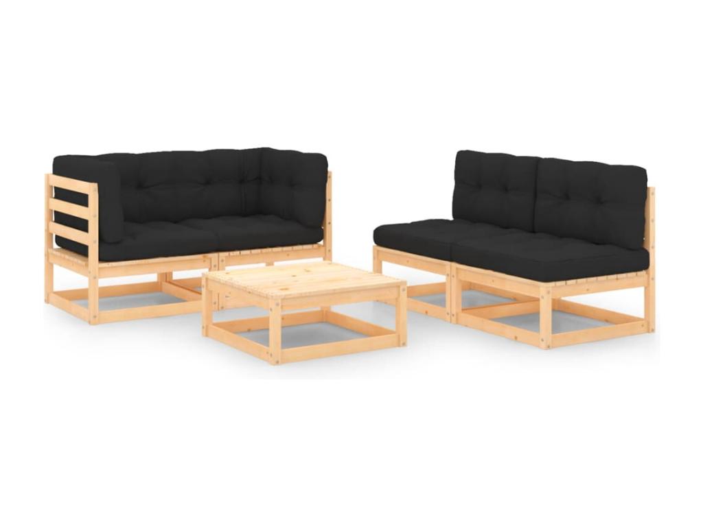 Anthracite Pine Wood Outdoor Furniture Set