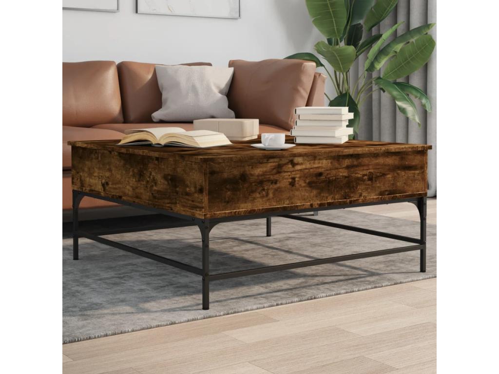 Brown Oak Wood Coffee Table, 95 x 95 x 45 cm