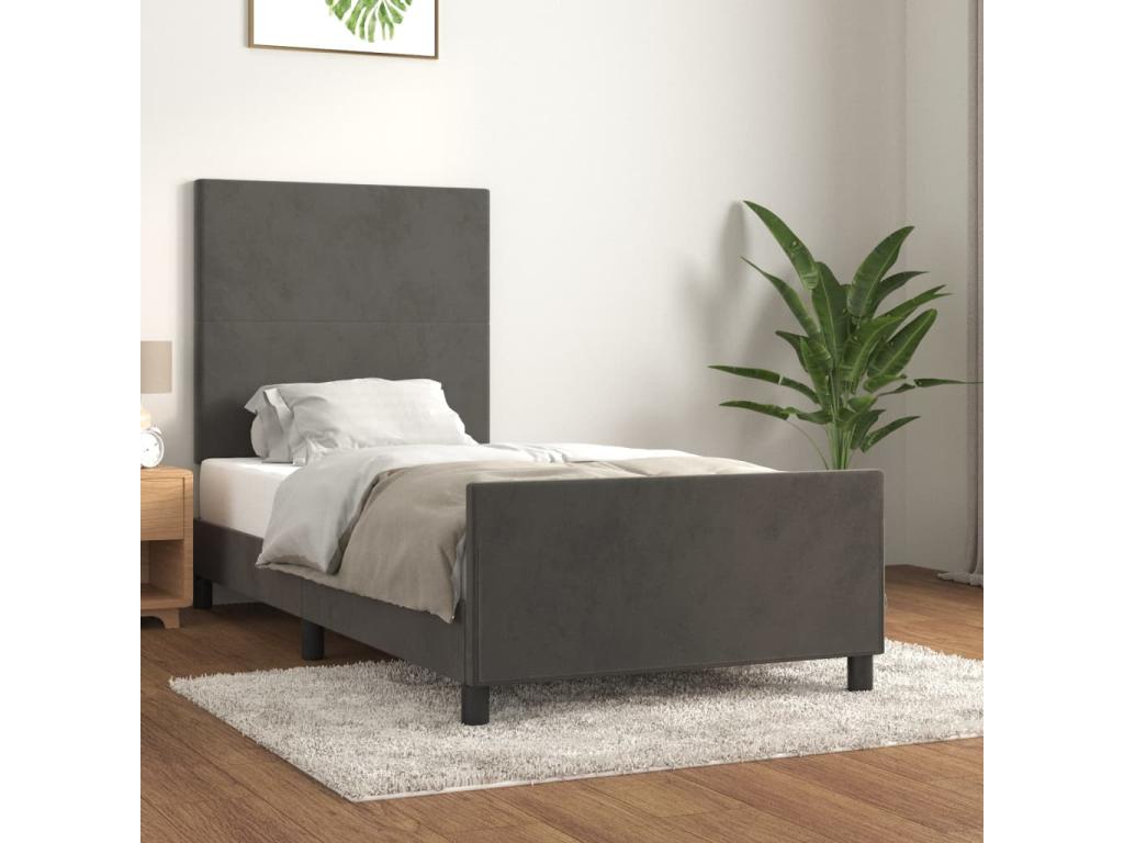 Gray Velvet Bed Frame, 90 x 200 cm