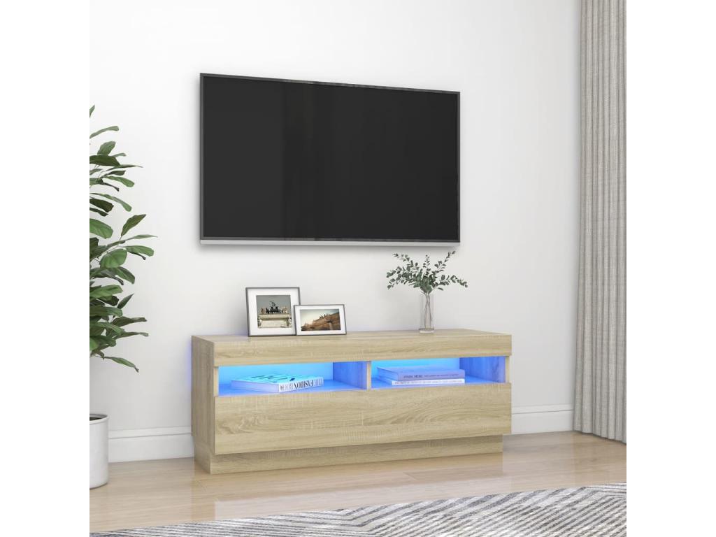 Brown Oak Wood TV Stand, 100 x 35 x 40 cm