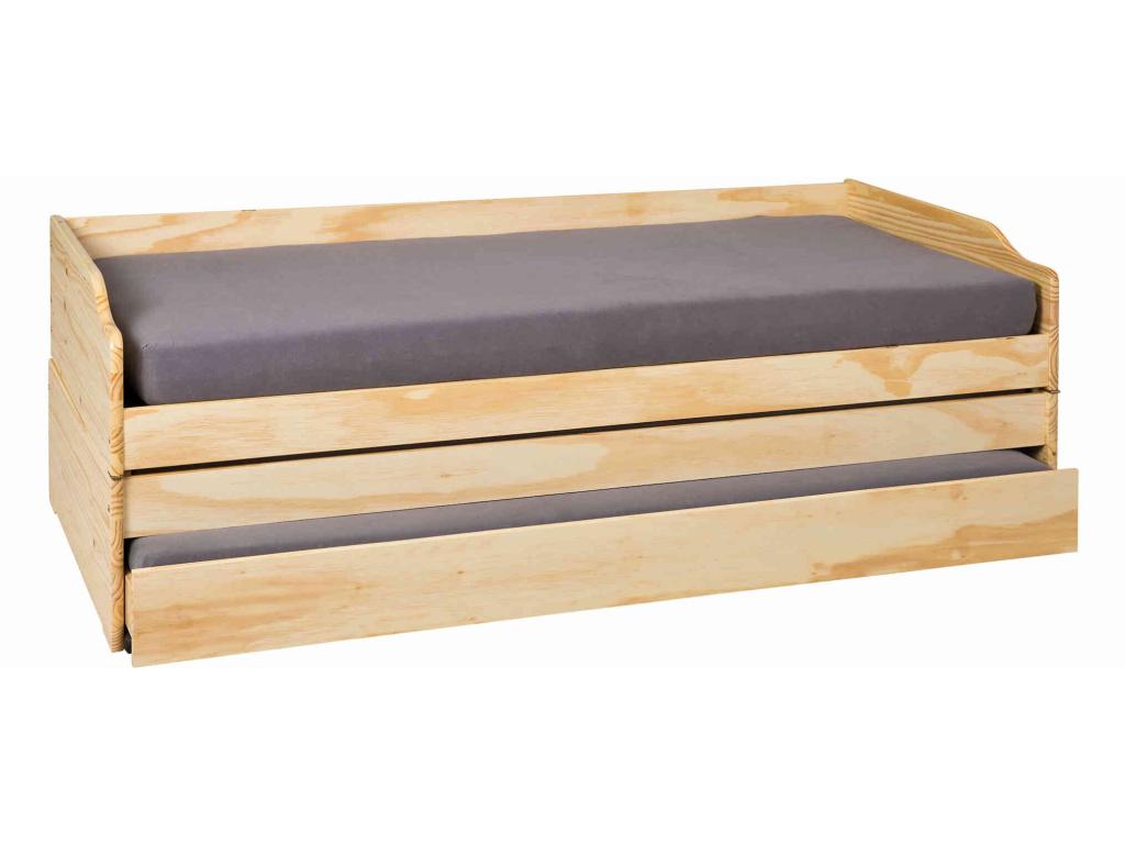 Natural Solid Wood Bed, 90 x 200 cm